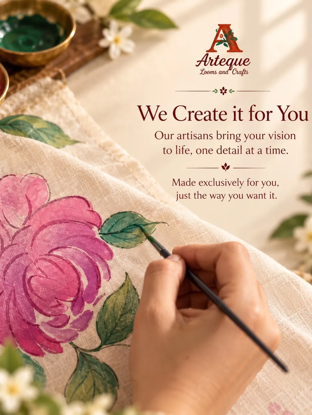 We Create It for You: Our artisans bring your vision to life, one detail at a time, made exclusively for you.